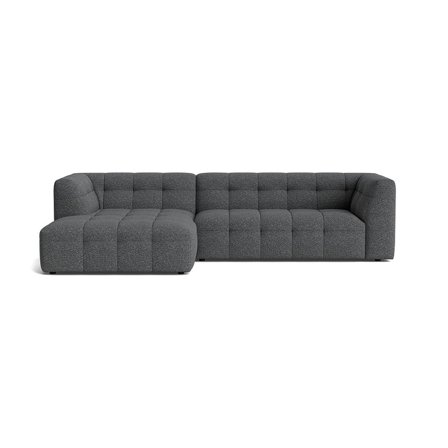 Palermo Chaiselongue-Sofa, links, Puente Grau/Blau, modernes Design, 300cm Breite, Nozag-Federung für maximalen Komfort und Entspannung.