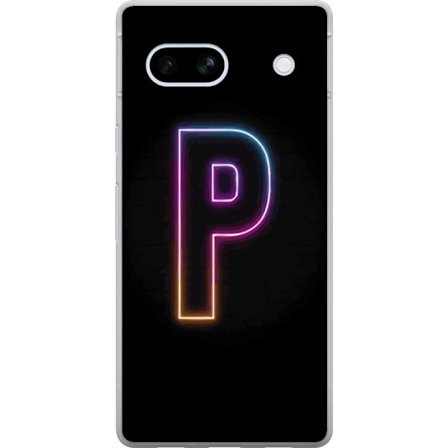 Kompatibel Mobilcover til Google Google Pixel 7a Minimalistisk neonbogstav P i farvegradient og lyseffekt mod sort baggrund i digital neonstil