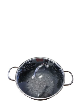 24 Cm Casserole With Glasslid And H Ycomb Pattern Black Satake