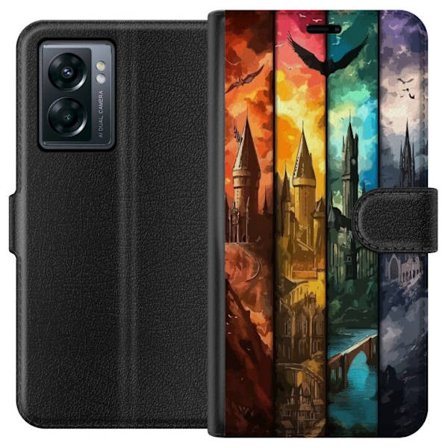 Kompatibel Tegnebogsetui til OnePlus OnePlus Nord N300 Fire magiske slotte i forskellige elementfarver, episk fantasykunst med ild vand luft og mørke