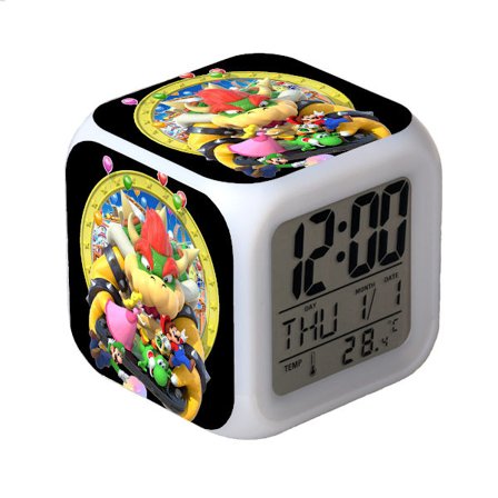 R-timer Super Mario Bros 7-farget endrings digital alarmklokke med tid, temperatur, alarm, dato