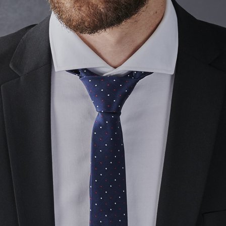 Gestippelde Donkerblauwe Rode Stropdas voor mannen - Smalle stropdassen