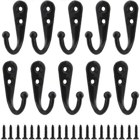 10 stk. Enkelte Kroge Sorte Vægkroge Knager Sorte Udstyret med Monteringsskruer