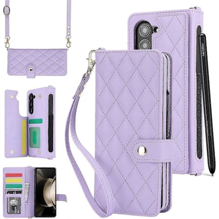 För Samsung Galaxy Z Fold 6 Plånboksfodral med S Pen-hållare, Crossbody-snodd & Handledsrem, Stöttåligt Stilrent Skyddsfodral