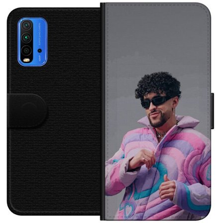 Kompatibel Tegnebogsetui til Xiaomi Redmi Note 9 4G Farverig illustration af et trist hjerte på stranden med palmer, delfiner og solnedgang i retrosk