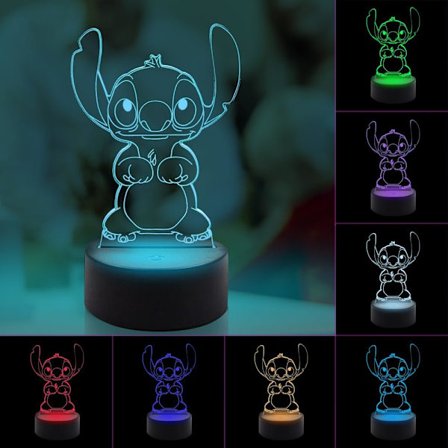 3D Illusion Stitch Natlampe, Stitch Gaver 3D Led 7 Farve Smart Touch Bordlampe til Jul Stitch Gaver Børneværelse Dekoration Ferie Gaver
