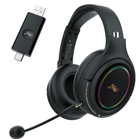 Trådløst Bluetooth Gaming Headset USB-A og USB-C med Aftagelig Mikrofon til PC PS4 PS5, 2.4G Trådløse RGB Lys Hovedtelefoner med Mikrofon til Bærbar