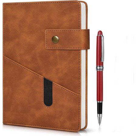A5 Anteckningsbok Brun 15x21,3 cm Linjerad Läder Hårdpärm med Penna Kompatibel med Studenter och Kontorsbruk Personlig