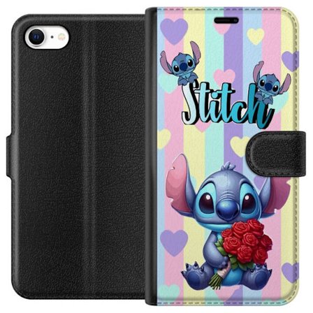 Kompatibel Tegnebogsetui til Apple iPhone 6 Romantisk illustration af Stitch der holder røde roser mod stribet baggrund