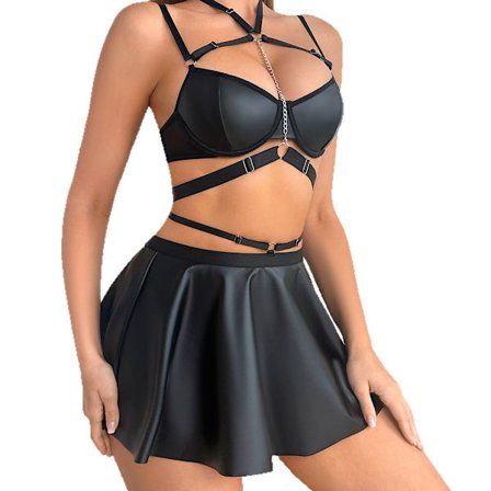 Undertøyssett for kvinner, 4-delt sexy spile-BH med midjetrener og choker for spesielle anledninger og romantiske kvelder (XL)