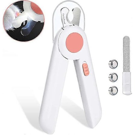 Professionel negleklipper til hunde og katte med LED-lys, neglefil og stænkskærm for sikker pleje