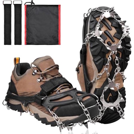Steigeisen 19 Pigge Sko Anti-skrid Isklampere til Sko og Støvler, Trækkraft Sneklampere Steigeisen til Vandrestøvler Kvinder Mænd Sikker Beskyttelse 