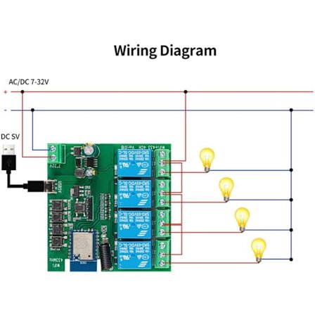 4CH Tuya WiFi -älykytkin DIY -ajastin + kaukosäädin 85-265V USB 5V 2.4G WiFi Smartlife -kotiautomaatiomoduuli IFTTT:lle Alexalle