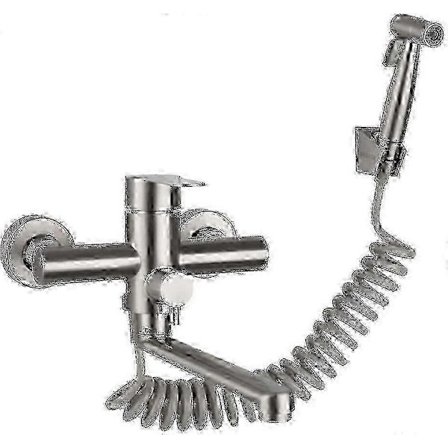 Köksblandare med ett handtag, väggmonterad med handdusch, med sprutpistol, diskho, rostfri kran, varmt/kallt vatten, tvättbalja, roterbar