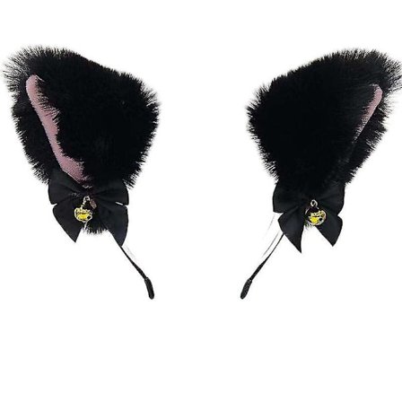 Dyre-Anime Faux Fur Ræv Ulv Kat Hund Øre Pandebånd Med Klokker Halloween Cosplay Kostume (sort)