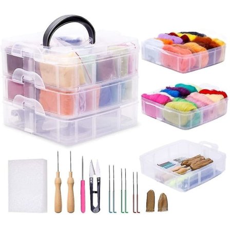 Nålfiltningssæt, 24 farver uld roving til filtning, komplet nålfiltning