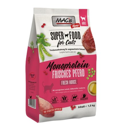 Mac's Mono Super Food for Cats, Hest 1,5kg - Tørrfôr