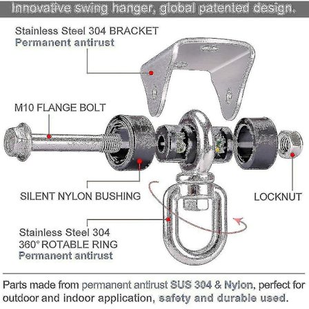 Ruostumaton teräs hiljainen raskas keinu ripustin, jooga riippumatto tuoli hiekka pussi keinu sarjat