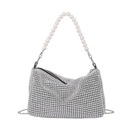 Glitter Rhinestone Skulderveske Kveld Dame Luksuriøs Glanset Håndveske Crossbody veske, 1st-silver