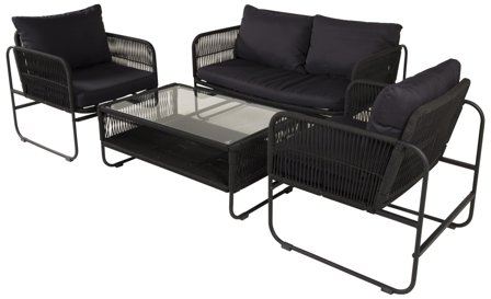 Venture Home Utah 1383-022 Loungeset bord, soffa, fåtöljer, svart, Utemöbler