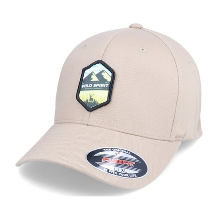 Wild Spirit - Beige Flexfit Cap - Forest And Mountain Patch Light Khaki Flexfit @ Hatstore