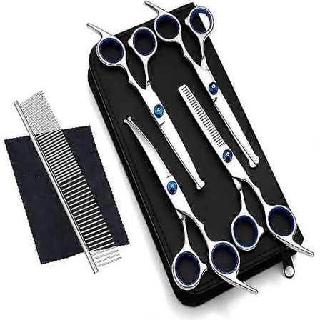 Koiran Trimmaussakset, Ruostumattomasta Teräksestä Valmistettu Koiran Trimmaussetti Pyöristetyillä Turvakärjillä, Sisältää Ohennussakset, Kaarevat 