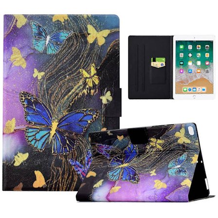 Fodral för iPad Air (2013) iPad Air 2 iPad 9,7-tum (2017) (2018) PU Läder Mönster Folio Ställ Skyddande Skal Omslag Gyllene Fjärilar