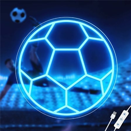 LED-fotballskilt med neonmotiv, USB-drevet sportsstemningslampe, 32x32cm
