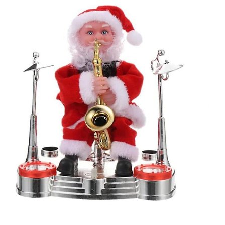 Dansende og syngende julemand, der spiller tromme, juledukke, musikalsk bevægelig figur, batteridrevet dekoration