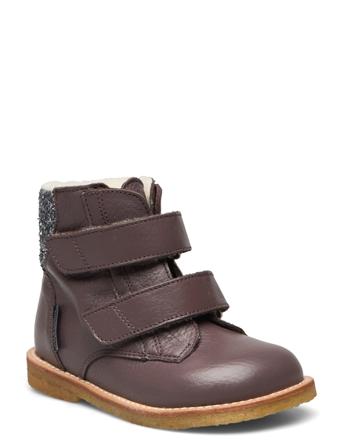 Boots - Flat - With Velcro Vinterstøvletter Med Borrelås Lilla ANGULUS*Betinget Tilbud