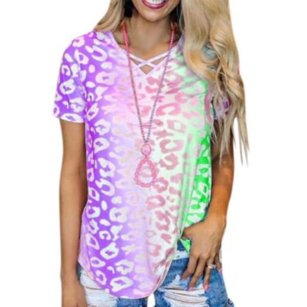 Kvinnor Tie Dyed Leopard Printed V-hals Kortärmad Skjorta