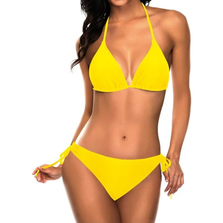 WJSM Dame Triangel Bikini Sæt Halter Todelt Sexet Badedragt Snøre Knyde Side Badedragt Dyb Gul[GKS] Deep Yellow XL