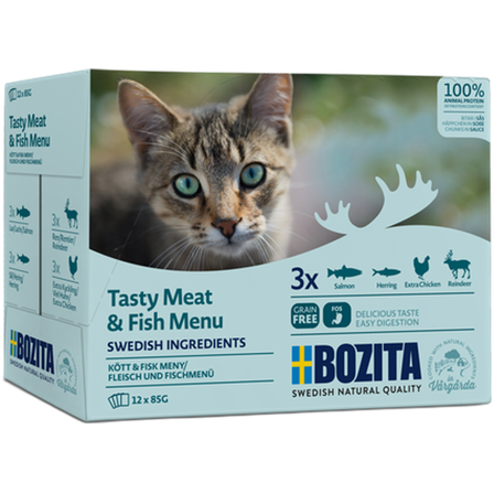 Bozita Katt - Pouch Multibox Kjøtt & fisk i saus 85 g x 12 stk - Porsjonsposer - Katt - Kattefôr & kattemat - Våtfôr og våtmat - ZOO.no