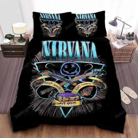 v5065 Sengelinned Nirvana Logo Med Trommer Guitarer Dynebetræk Sæt Blødt Boligtekstiler Sengelinned IU5065