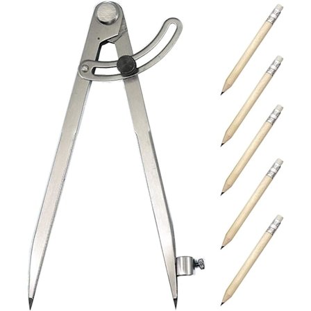 Målepasser i karbonstål med 5 stk. blyanter, presis justering av passer