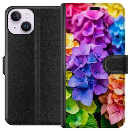 Kompatibelt Lommeboketui til Apple Apple iPhone 15 Hydrangea blomster hortensia blomster fargerike regnbue blomstermønster rosa blå lilla gul oransj