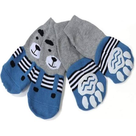 Antiskrid Hundesokker Åndbare Bomuld Potebeskyttere Anti-træk Til Indendørs Brug Sæt Med 4 Hunde