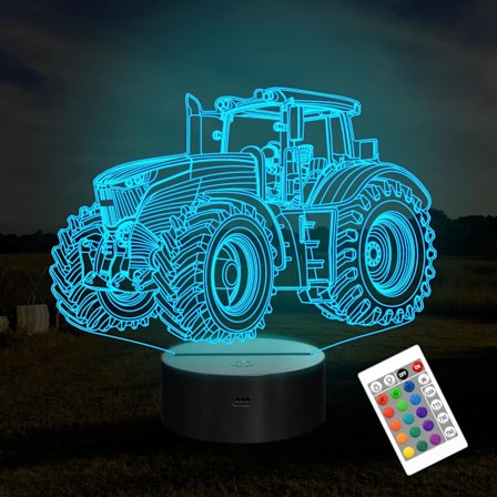 Traktor 3D Illusjon Nattlampe, 16 Fargeskiftende Dimbar Hologrambelysning, Timer Leke USB-Lading