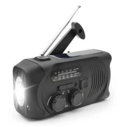 Svart vevradio med solceller, ficklampa och 2000mAh powerbank Nödradio, överlevnad Svart