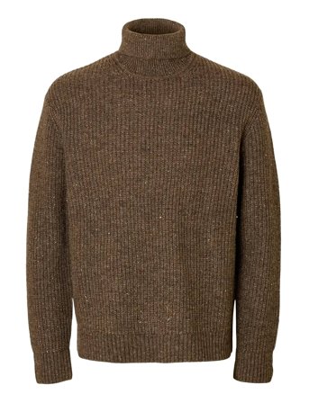 Slhland Ls Knit Relaxed Roll Neck Brown Selected