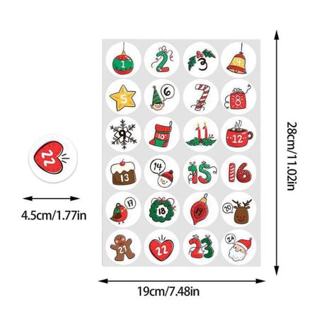 1-24 Nummerklistermärken för Julgåvor, Självhäftande, Adventskalender, Pappersklistermärken, DIY-Presentförpackning, Dekoration