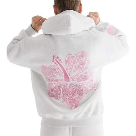 Palm Puff Oversized Hættetrøjer til Kvinder, Teenagepiger Preppy Sweatshirt Langærmet Y2K Grafisk T-shirt med Lommer Lysegrå Light Grey-FX-