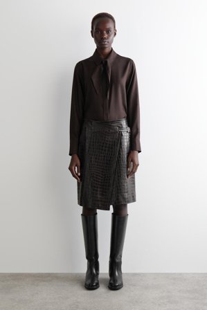 COS Women's Scarf-Detail Silk Shirt in Brown