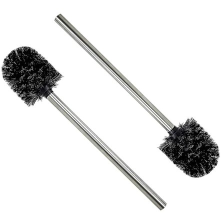 2 st Toalettborste svart borsthuvud med handtag i rostfritt stål