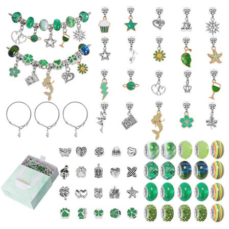 Armbånd, 63 stk armbåndslagesett inkludert perlekjede DIY håndverk grønn