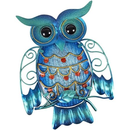 Metallugle Veggdekor Utendørs Hengekunst Skulptur Blå Glass Fugleskulptur for Patio Veranda eller Dør Hjem Hage Soverom Ornament