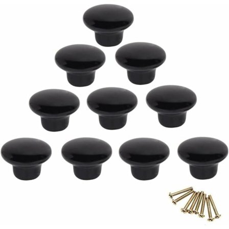10 stk runde fargerike keramiske skap knotter enkelt hull trekkhåndtak for skuff, skap, kommode, dør (svart)