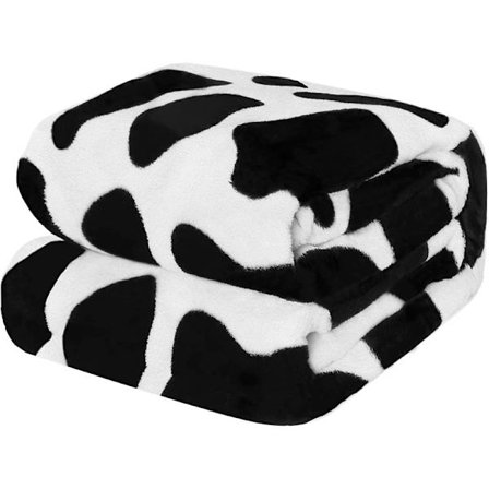 Plaid Fleece Tæppe 130x150cm Sort Ko Mønster - Dobbelt Person Seng Tæppe Vendbar Dobbeltsidet Blødt og Varmt Plaid Sofa Betræk Nemt at Vedligeholde