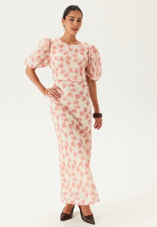 Bubbleroom Occasion - Structured Puff Sleeve Ankle Dress - Dusty pink/Floral