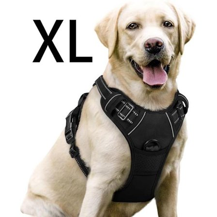 No-Pull Hundsele Vadderad Justerbar Väst med Handtag Främre Clip Hållbar Reflex Träning Promenadsele för Stora Hundar XL Svart